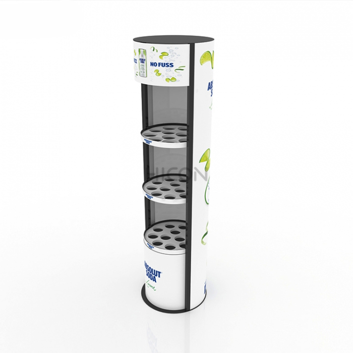 3-Tiers White Graphics Beverage Kiosk ڏيکاري ٿو شيلف ڊيزائن (3)