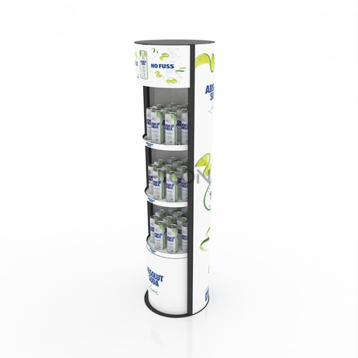 3-Tiers White Graphics Beverage Kiosk បង្ហាញការរចនាធ្នើ (5)