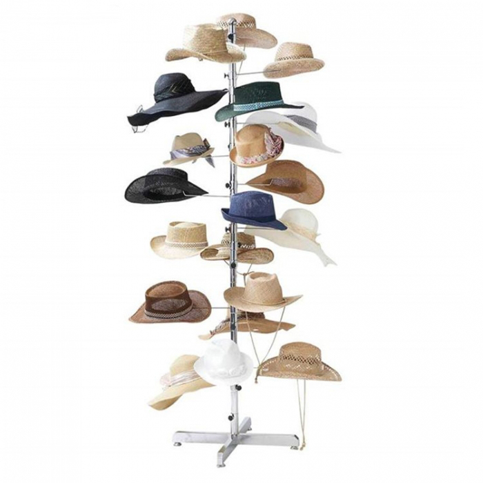 Expositor de chapéu de piso de metal personalizado prateado casual de 4 lados (3)