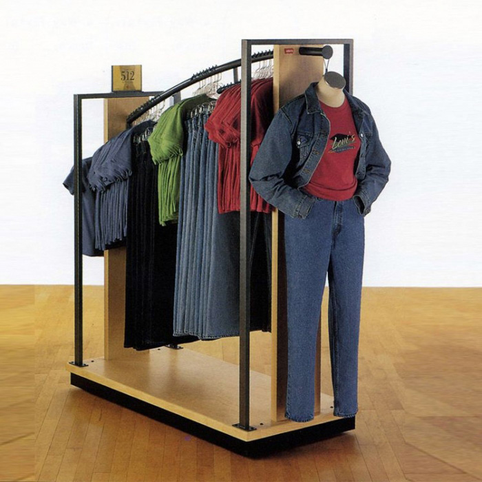 Raft ekrani për këmisha xhinse të rastësishme kafe me pakicë për dyqane rrobash me pakicë prej druri (1)