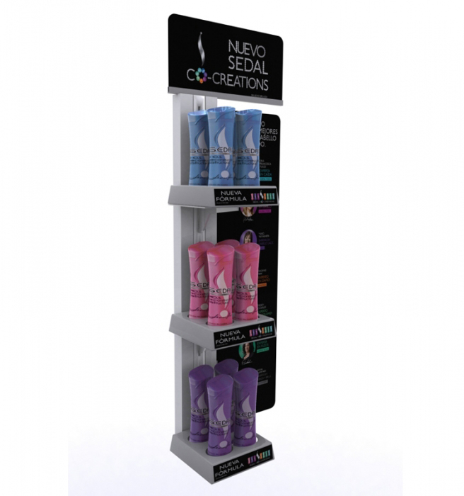 Fitaovana fampiratiana ara-barotra amin'ny kosmetika Free Standing Shampoo Display Stand Racks (2)