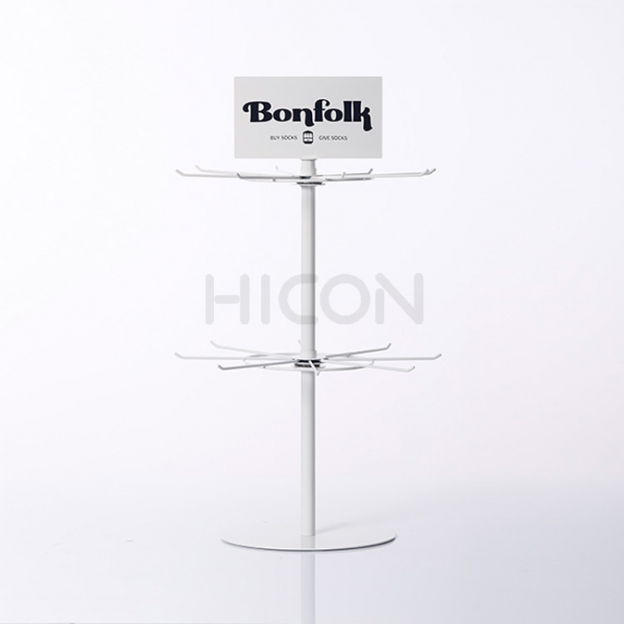 Countertop 2-tier metalen display sok Retail Display Stand foar sokken (2)