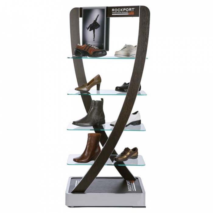 Kreativni sivi stakleni stalci za maloprodaju cipela po mjeri (2)
