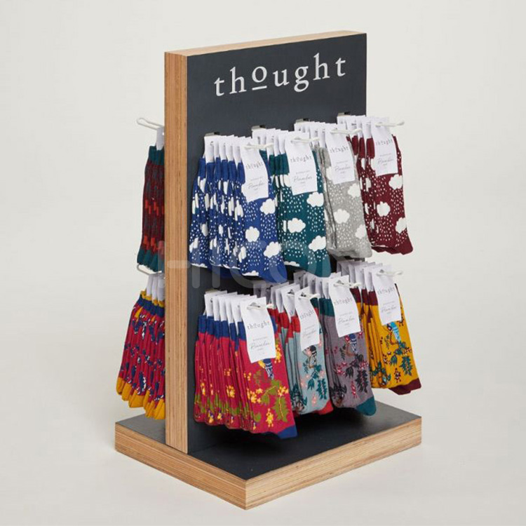 Expositores personalizados de rack de exibição de meias de varejo de 2 vias de mesa criativa (2)