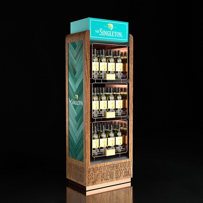 Vitrina de madeira de alta calidade personalizada para botellas de licor, decoración de tendas de licores, estante para bebidas (3)