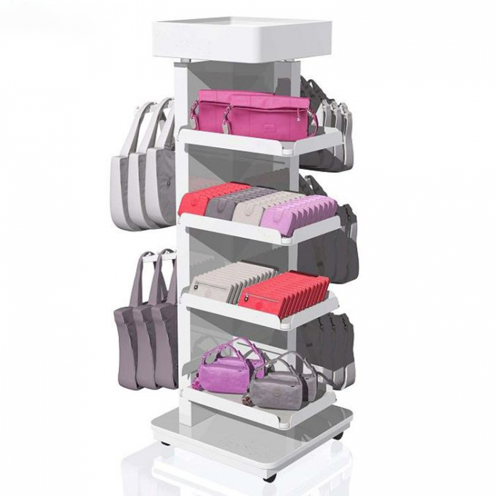 Elegant Custom Floor White Metal Bag Display Stand Handbags (2)