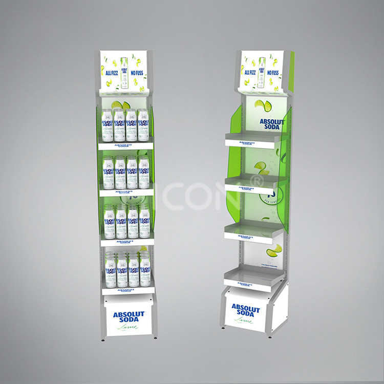 Estante de exhibición POP para refrescos energéticos de pie, estante de exhibición de bebidas de 4 niveles (3)
