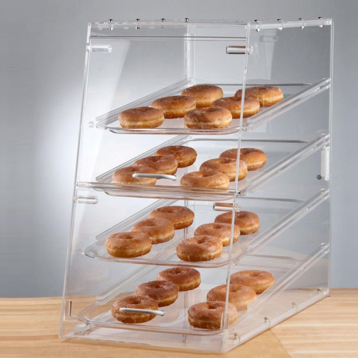 Vetrina per esposizione di torte da forno al dettaglio in acrilico trasparente da banco per negozio di alimentari dal design gratuito (3)