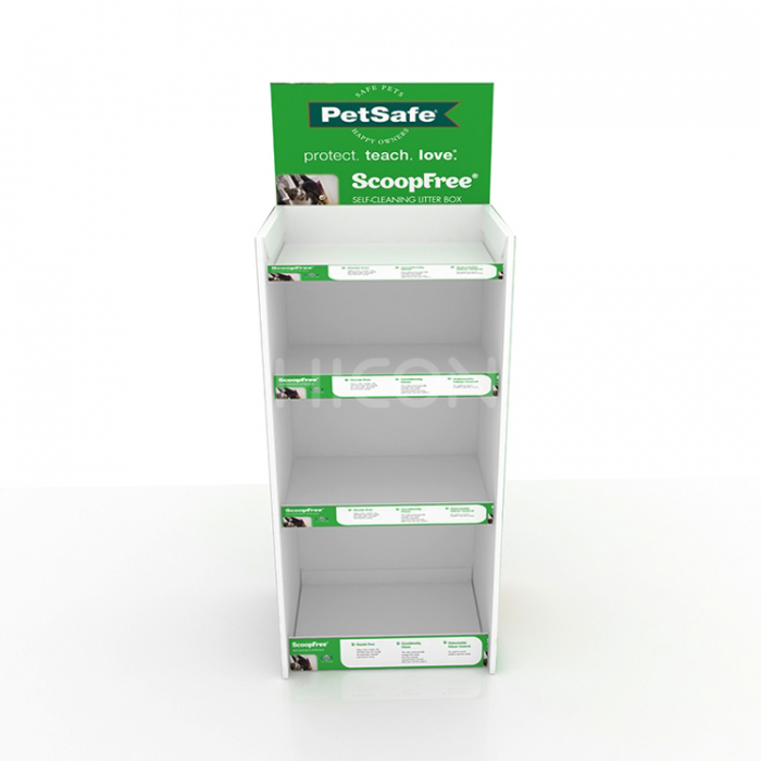 Отдельно стоящая 4-ярусная зеленая металлическая стеллаж для выставки товаров зоомагазина на заказ (2)