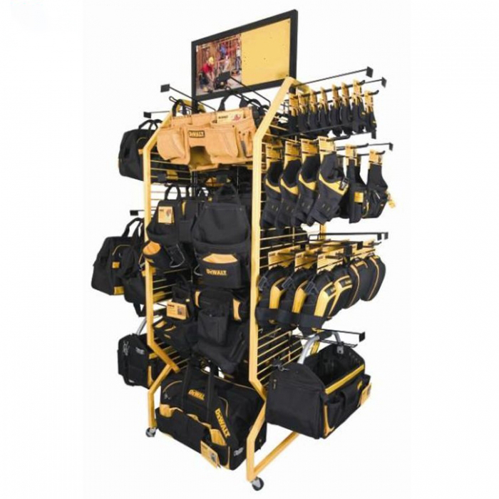 Functional Yellow Metal Big Movable School Handbag Display Stand (1)