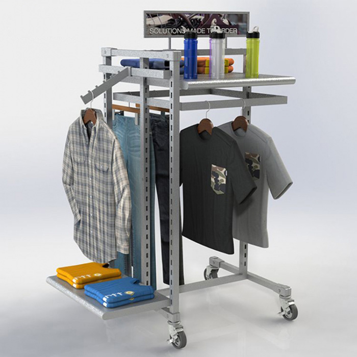 Grey Moveable Custom Metal Retail Store Clothing Display Racks For Sale (2)