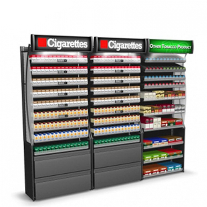 Grande espositore per vendita al dettaglio di sigarette in metallo nero personalizzato (3)