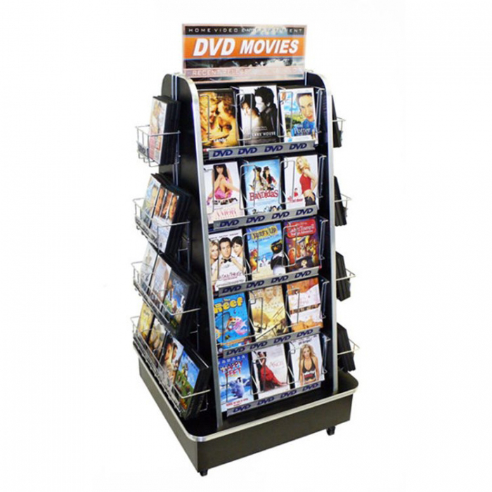 ធ្វើពីឈើ និងដែកលួស 4-Way Movable CD DVD Rack Display Retail Retail (2)