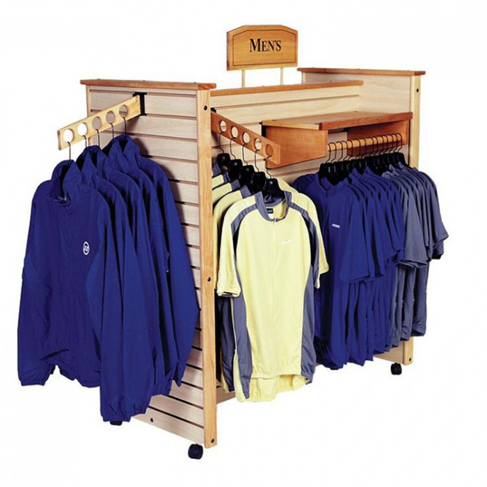 رفوف عرض الملابس المخصصة للأرضيات من الخشب البني المنقولة (3)