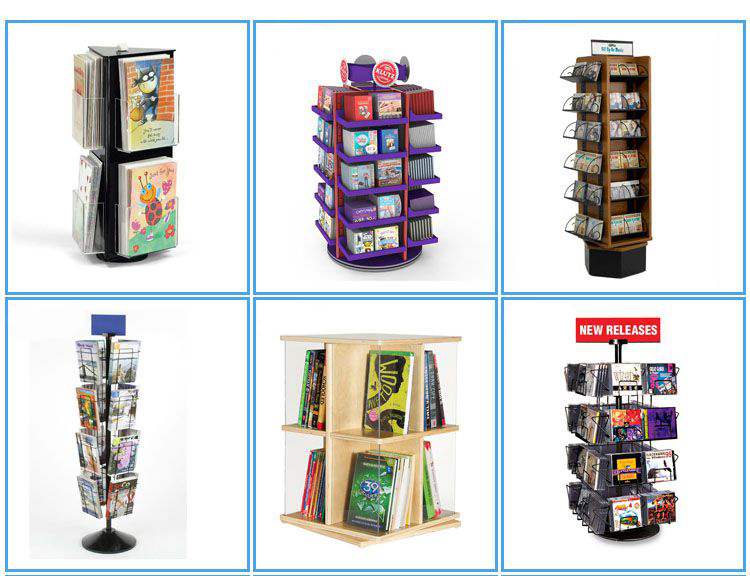 Estante de exhibición de libros de arame metálico de chan personalizado móbil (4)
