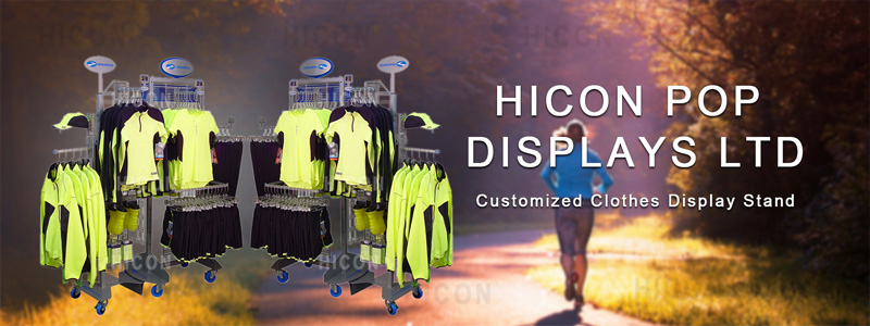 Շարժական ֆունկցիոնալ դարակ հագուստի կամ այլ կախովի իրերի համար:Պատվիրեք ձեր ապրանքանիշի հագուստի ցուցադրման տակդիրը Hicon POP Displays-ում գործարանային գնով (6)