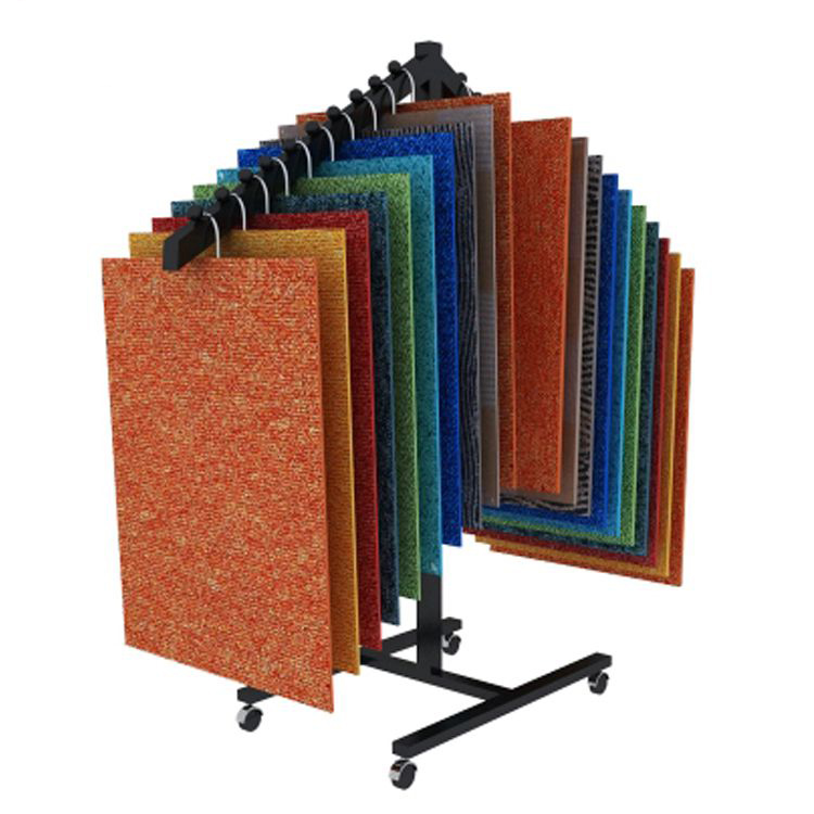 Soportes móbiles de mostra de mostras de alfombras metálicas negras á venda (1)