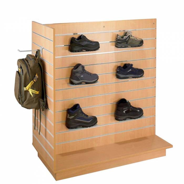 პოპულარული მორგებული ყავისფერი ხის იატაკის ფეხსაცმლის კედლის ჩვენების თაროები (3)