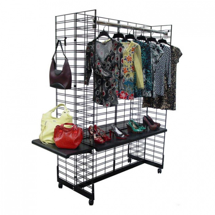 Portable Black Metal Floor Mobile Hanging Clothes Display Rack (1)
