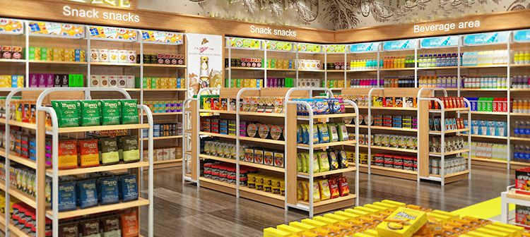 Stable Customized Brown Wood Food Store Display Shelving (2)
