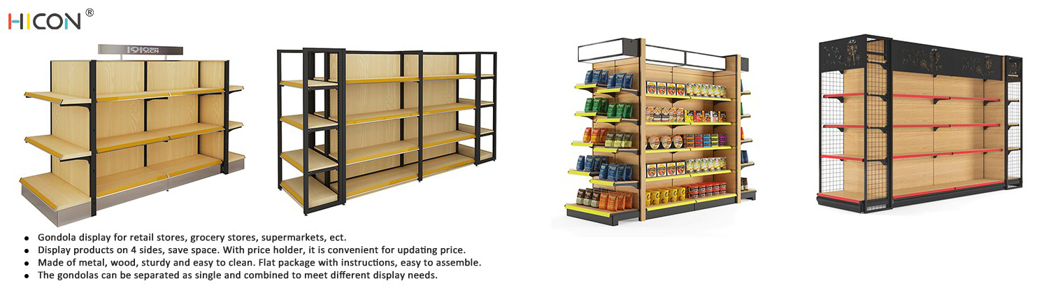 Estantes de exposição para lojas de alimentos em madeira marrom personalizadas estáveis ​​(3)