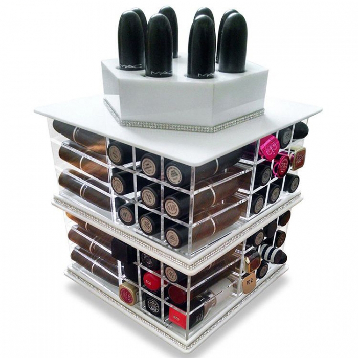 White Acrylic Counter Top Cosmetics Display Case For Lipstick (3)