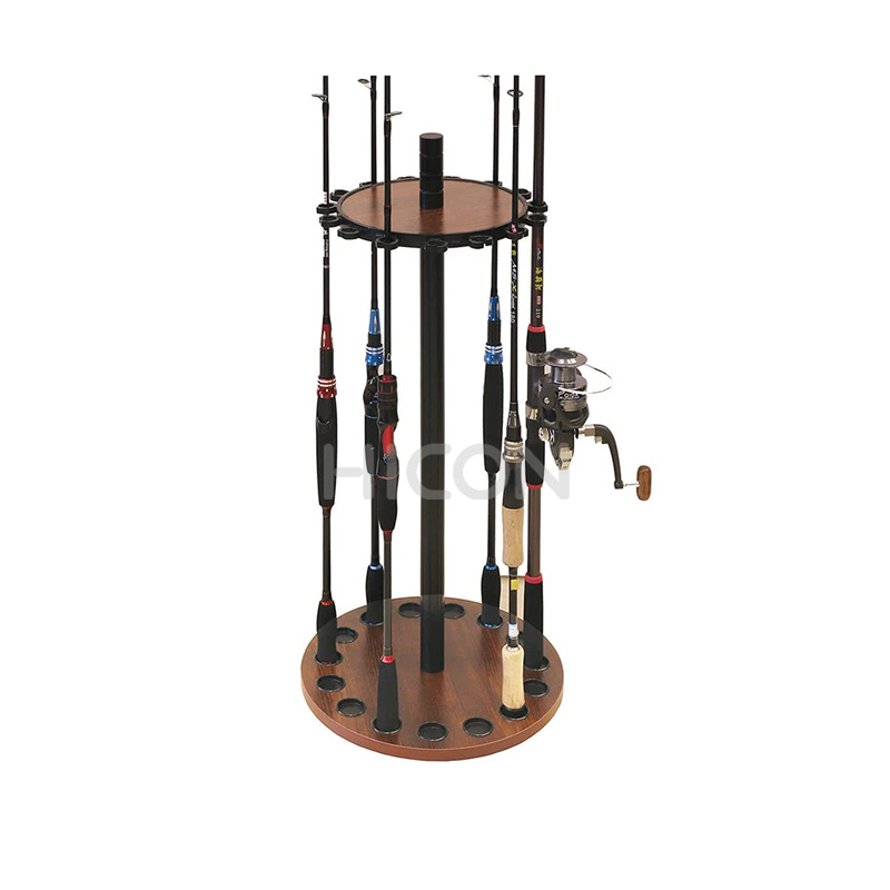 China Round Wooden Fishing Rod Display Stand Fishing Pole Rod Holder Stand  Manufacturer and Supplier | HICON