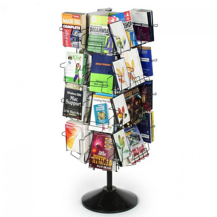 16-Pocket Floor Rotating Black Wire Book Store Display Stand (2)