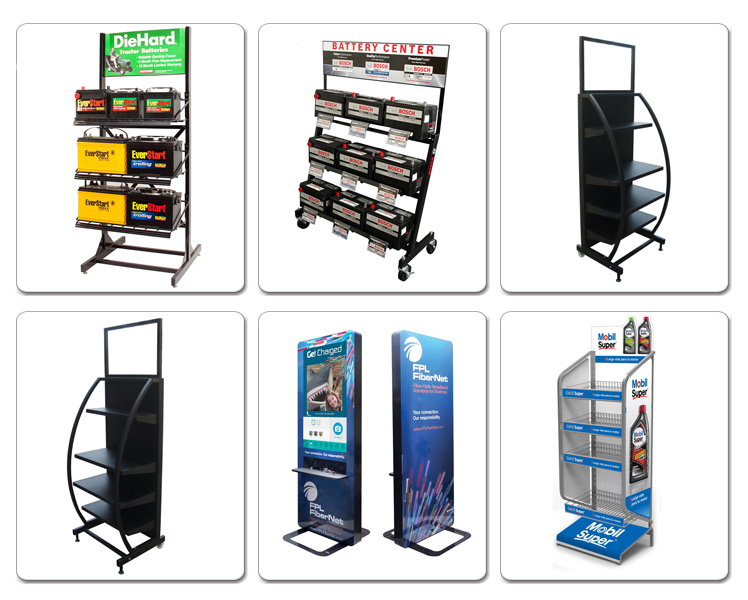 3-Layer Metal Retail Shop Flooring Custom Car Battery Display Stand (1)