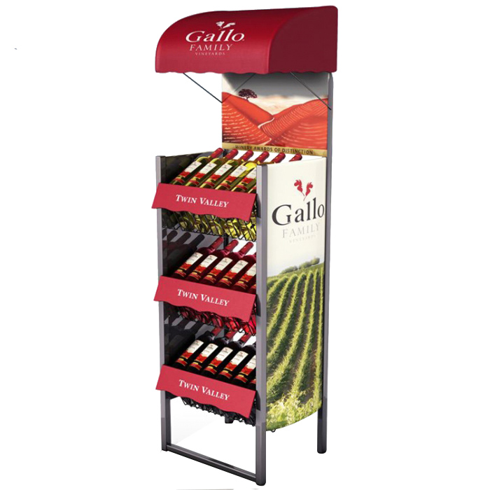 3 Layers Creative Red Metal Customized Bottle Wine Floor Display Rack (1)