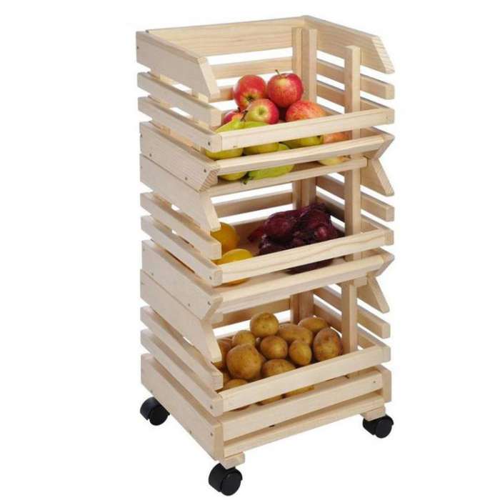 3 Layers Customized Moveable Wooden Fruit Vegetable Display Rack (3)