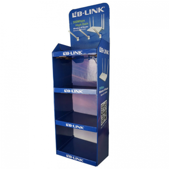 4-Layer Blue Custom Cardboard Retail Display Stands With Hooks (1)