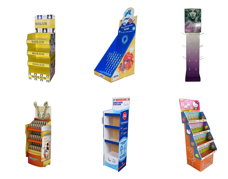4-Layer Blue Custom Cardboard Retail Display Stands With Hooks (3)