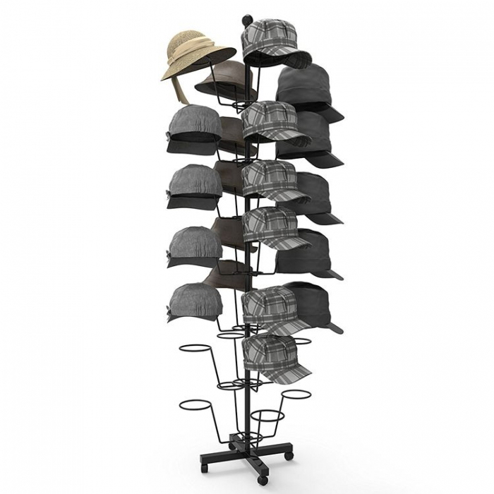 4-Sided Casual Silvery Customized Metal Floor Hat Display Stand (1)