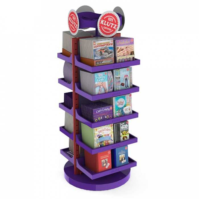 4-Tiered Floor Rotating Blue Wood Acrylic Leaflet Magazine Holder (1)