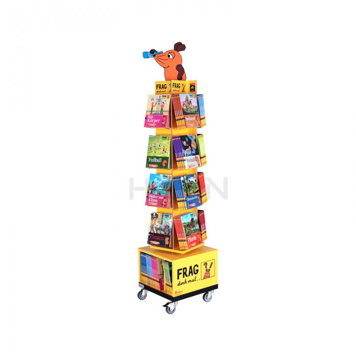 4-Way Wooden Kids Comic Book Display Rack Floor Book Stand For Retail Store (3)