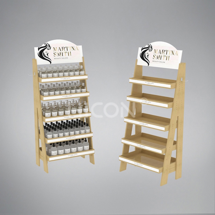 5-Tier Wood A Shape Hair Product Shampoo Display Rack For Retail Stores (3)