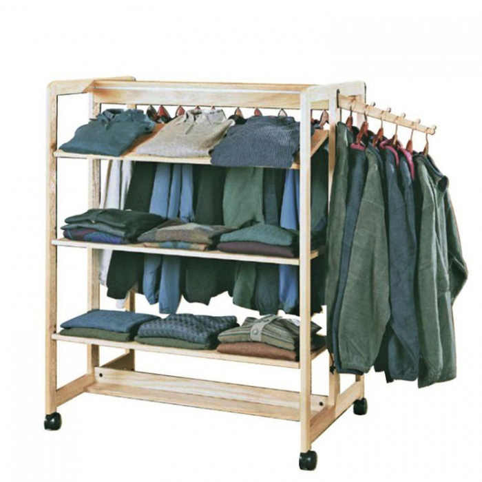 Adjustable Customized White Wood Movable Clothes Hanger Display Rack (2)