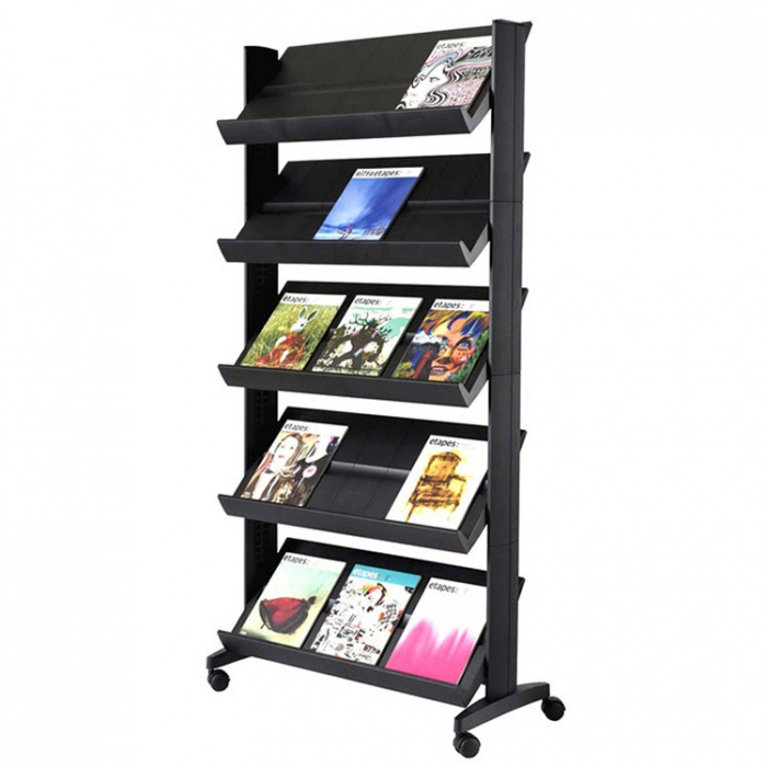 Adjustable Wheels Black 5-Tiered Literature Floor Stand Open Shelving (1)