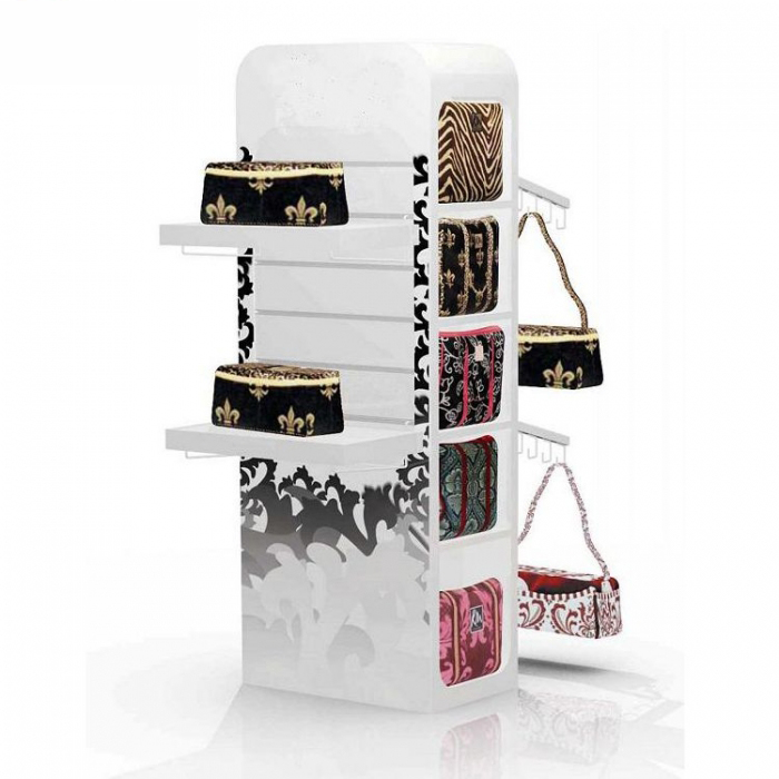Artistic White Wood Customized Bag Display Stand For Wholesale (1)