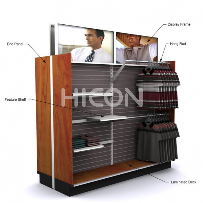 Big Movable Customized 2-Side Brown Wood Clothing Display Stands (2)