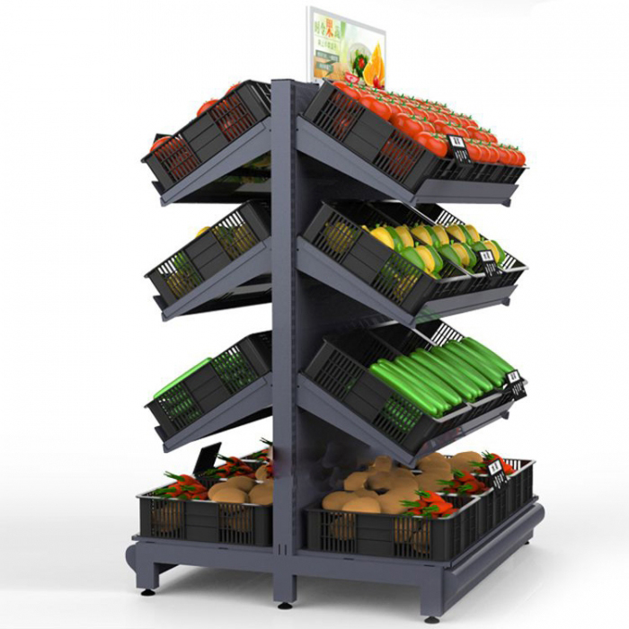 Black Metal Supermarket Fruit And Vegetable Display Rack With Mirror (1)