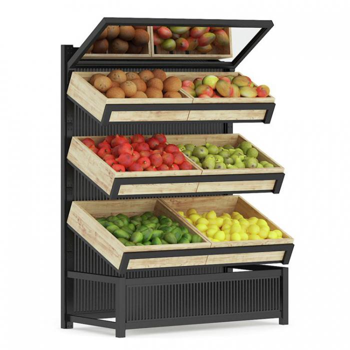 Black Metal Supermarket Fruit And Vegetable Display Rack With Mirror (2)