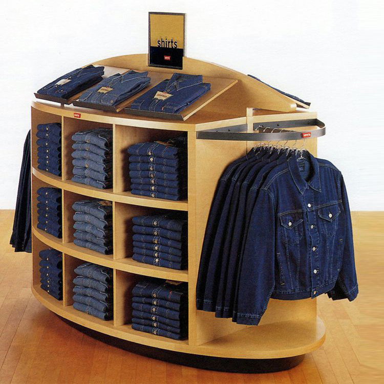 Casual Brown Wooden Retail Clothing Stores Shelves Jeans Shirt Display Rack -3