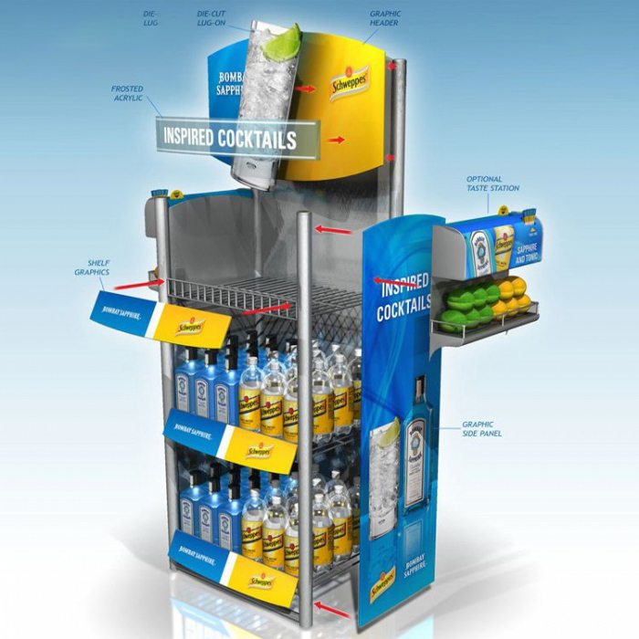 Colorful Metal Blue Advertising Energy Soft Drinks Display Cabinet (1)