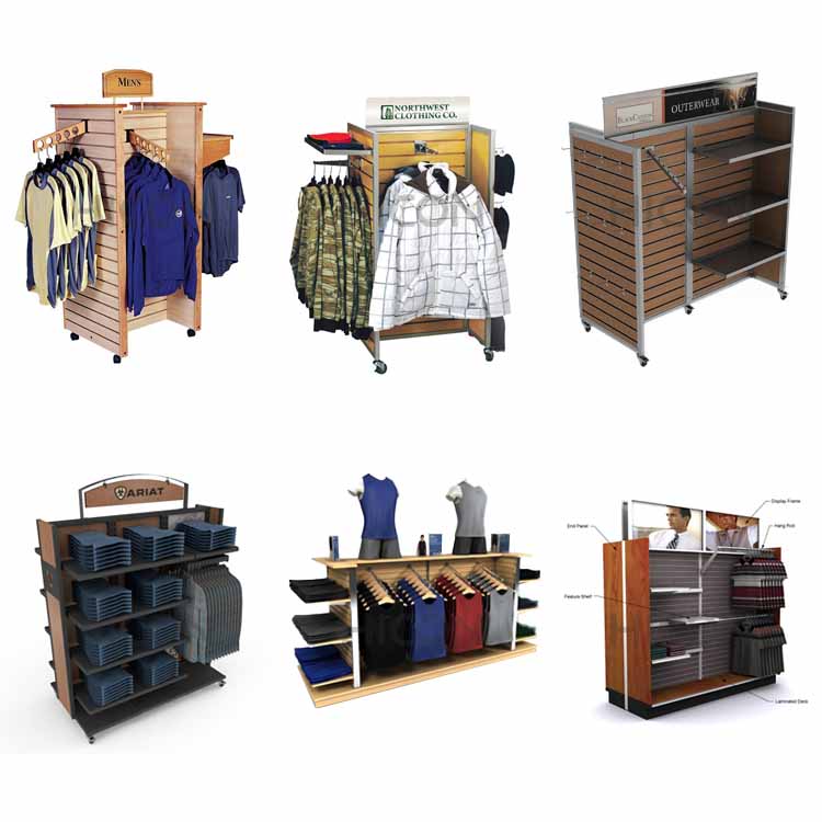 Combined Moveable Silvery Metal Retail Clothing Store Displays Fixtures-1