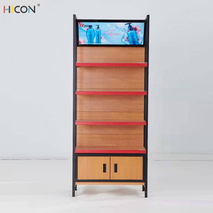 Cost Effective Factory Brown Wood Retail Display Shelving With Cabinet (1)