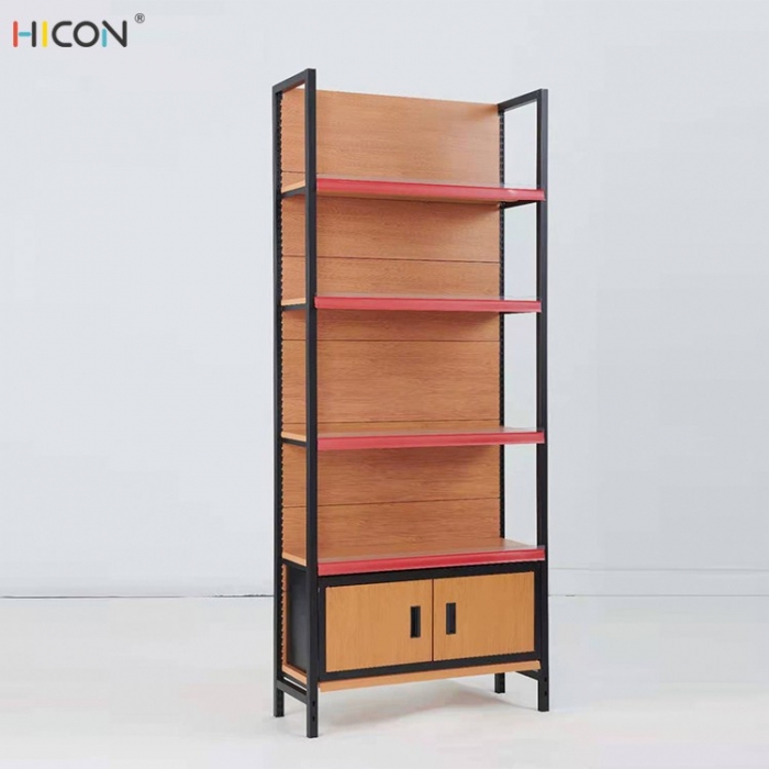 Cost Effective Factory Brown Wood Retail Display Shelving With Cabinet (2)
