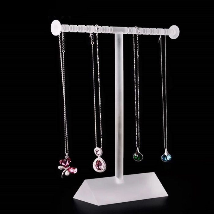 Countertop White Acrylic Jewelry Necklace Display Stand With Mirror (3)