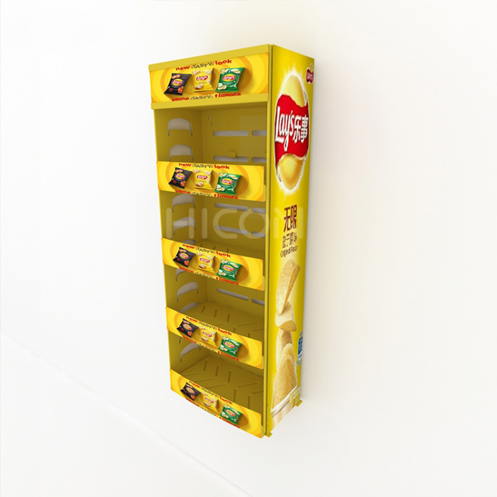 Custom 4-Tiers Yellow Metal Food Display Rack Design For Sale (11)